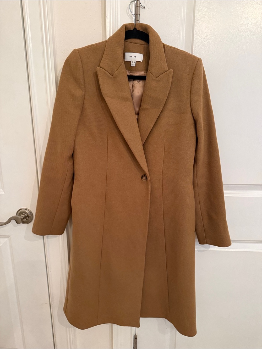 Reiss Camel Single-Button Wool-Blend Long Coat